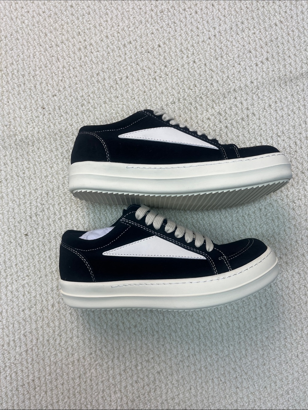 Rick Owens Black and White Platform Low-Top Sneakers